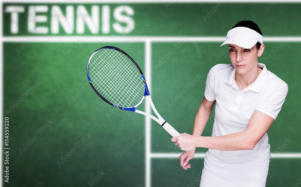 Composite image of female athlete playing tennis