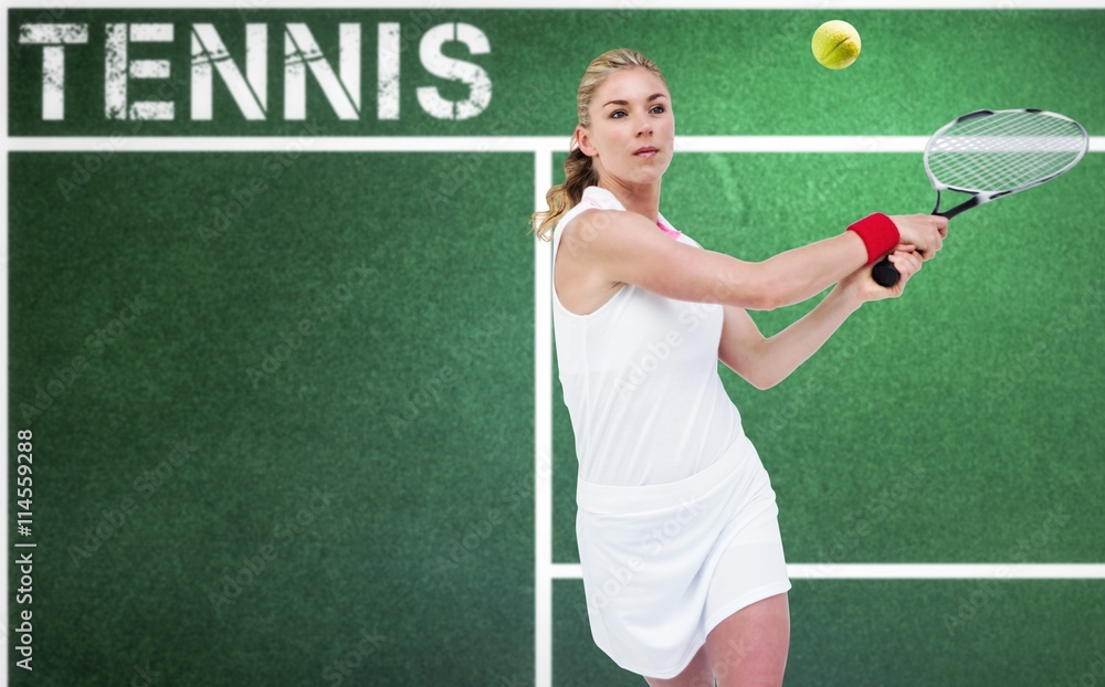 Composite image of athlete playing tennis with a racket 