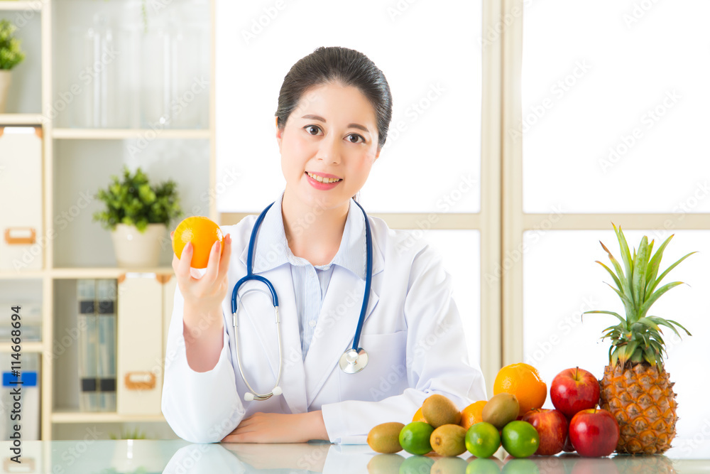 Doctor nutritionist with fruits and vegetable