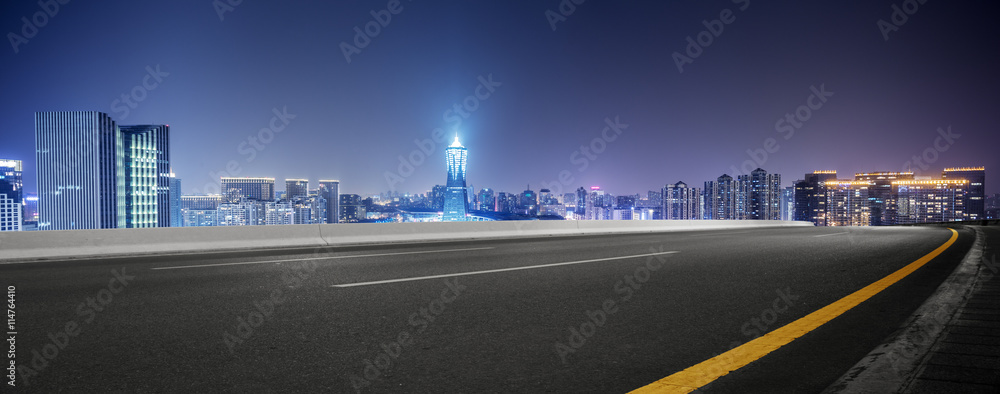 empty street with modern buildings in hangzhou west lake culture