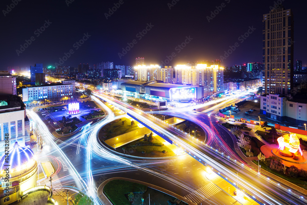 night scene of road junction in downtown of hangzhou at night