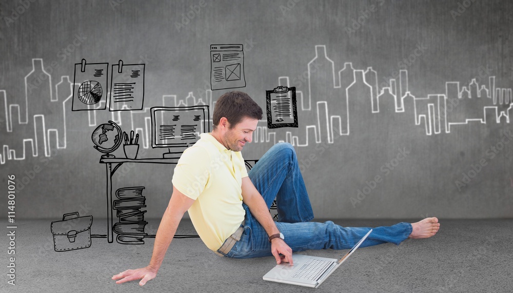 Composite image of smiling man using a laptop