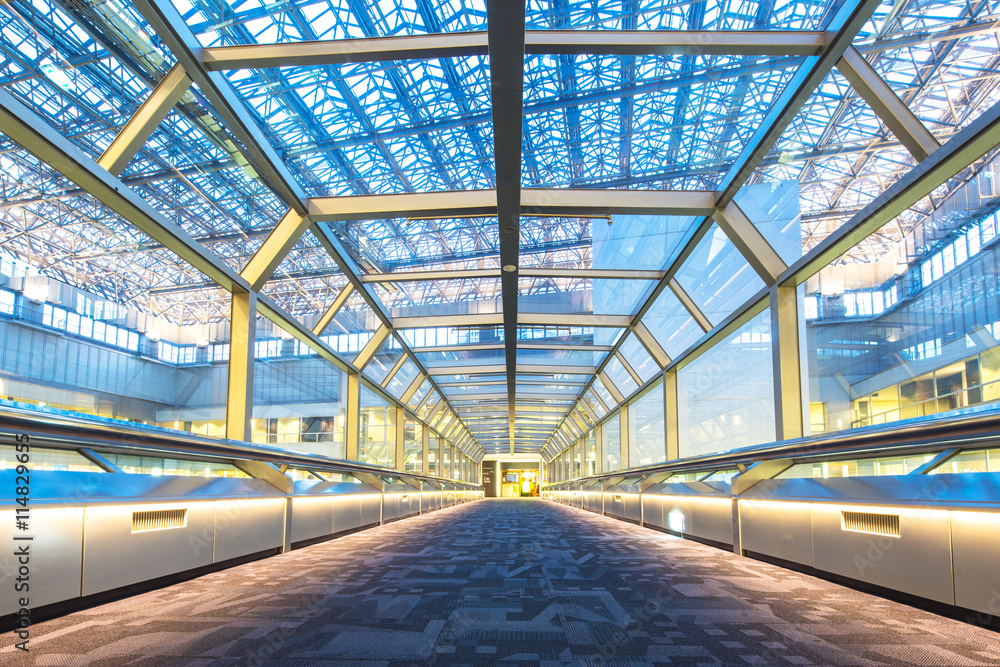 empty corridor with abstract glass ceiling in tokyo