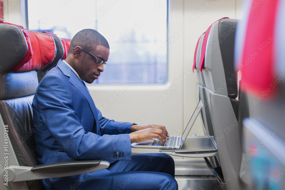 Business passenger in a train