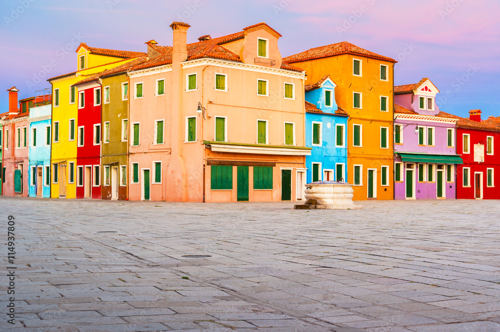 Colorful houses in Burano, Italy.