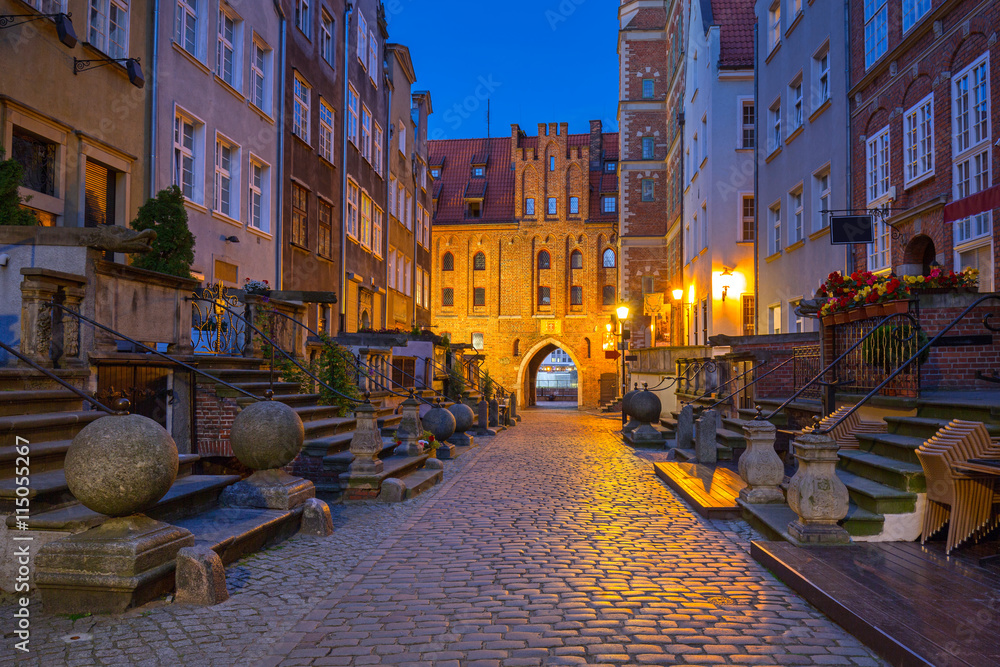 Beautiful architecture of Mariacka (St. Mary) street in Gdansk a