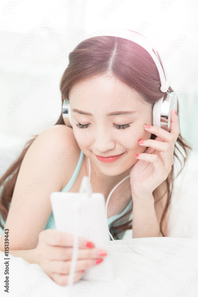 woman enjoy music