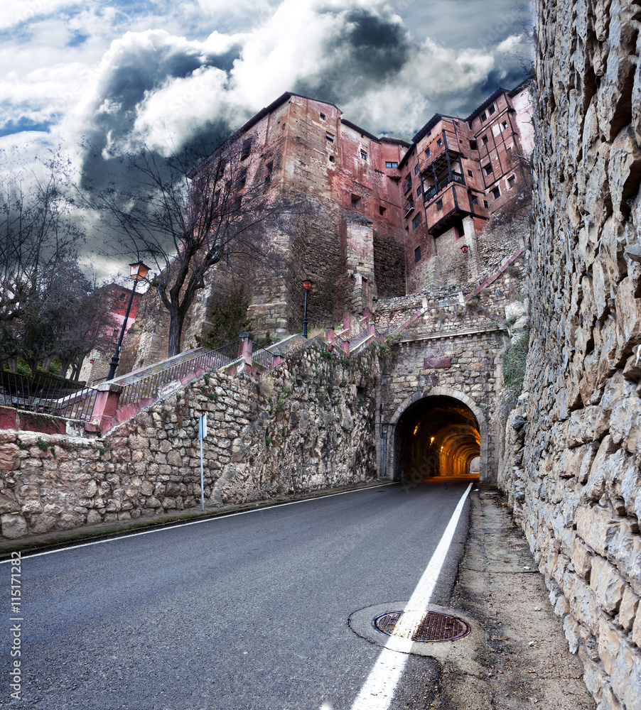 paisaje del pueblo pintoresco. Albarracín, España. casas antiguas y arquitectura