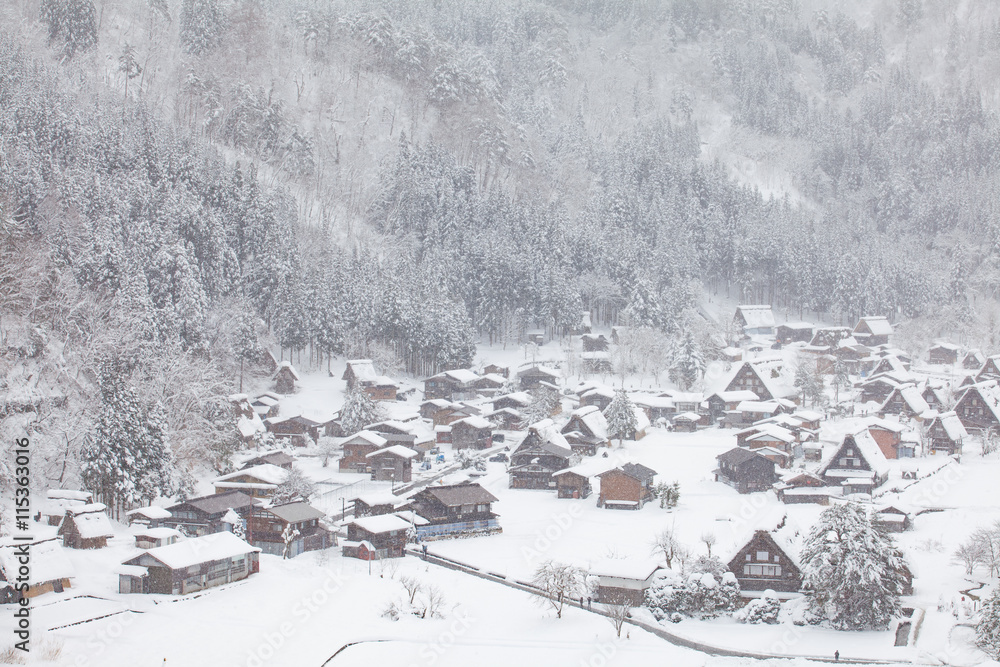 世界遗产白川村，冬天有雪