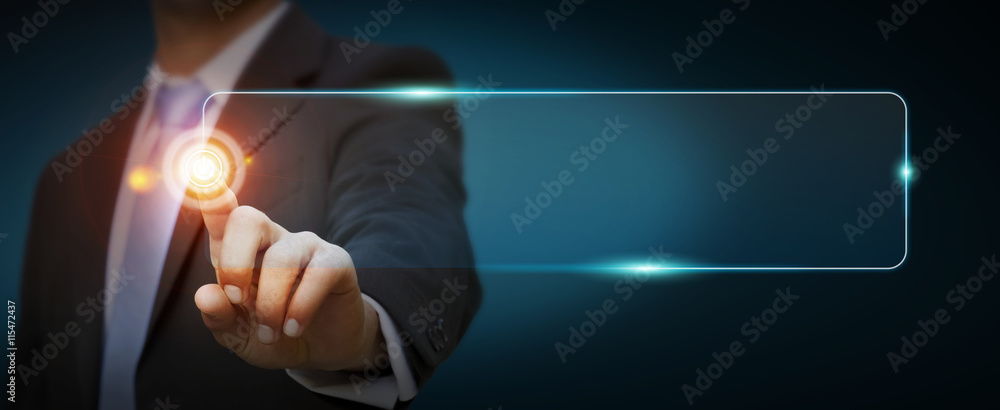 Businessman using tactile interface web address bar to surf on i