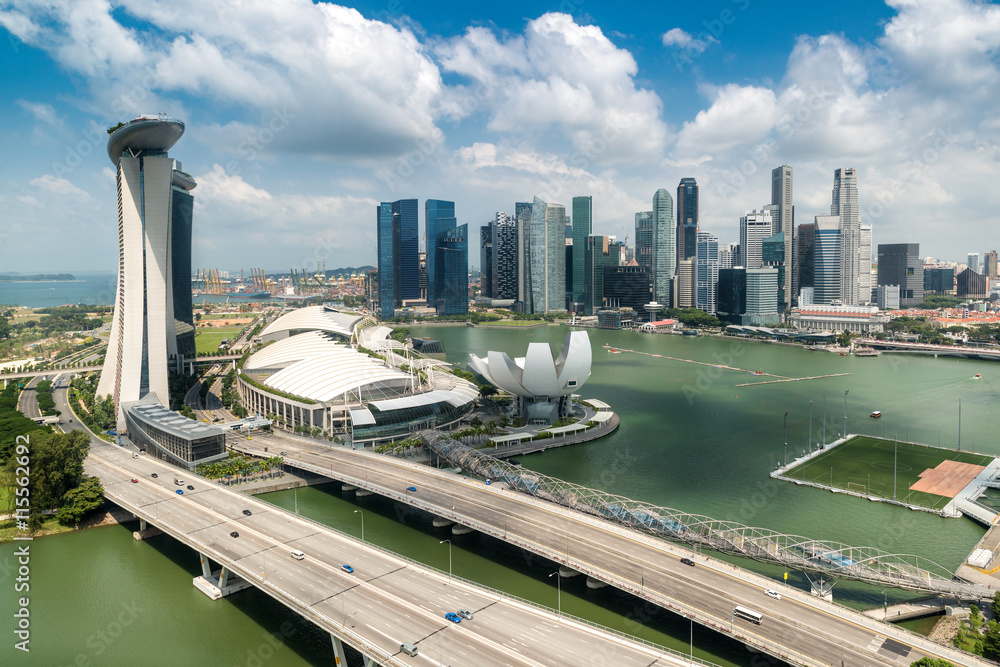 Aerial view of Singapore city in center business district downto