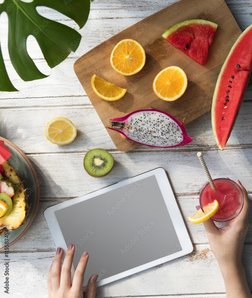 Mockup Copyspace Summer Fruits Digital Tablet Concept