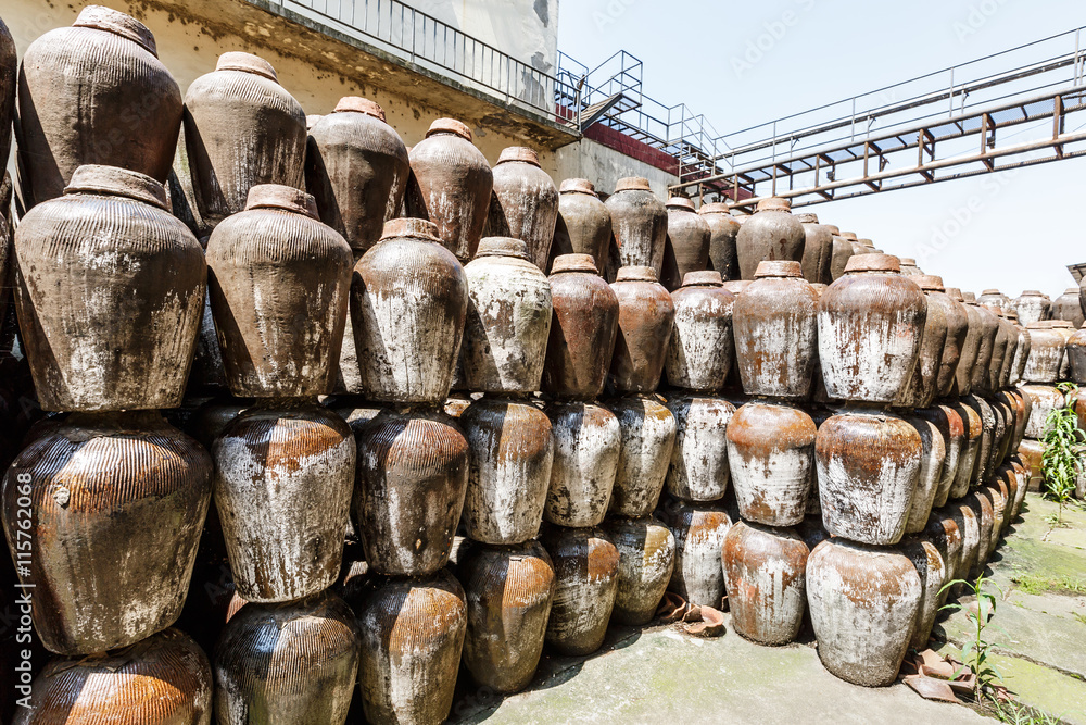 Traditional Chinese rice wine container in distillery