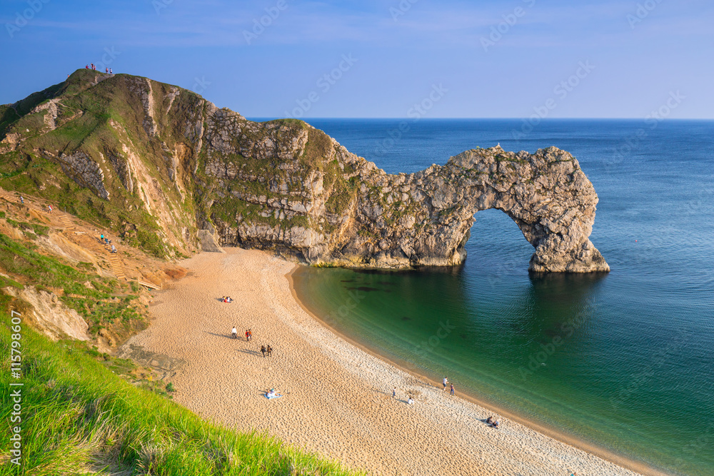 Durdle Door at the beach on the Jurassic Coast of Dorset, UK