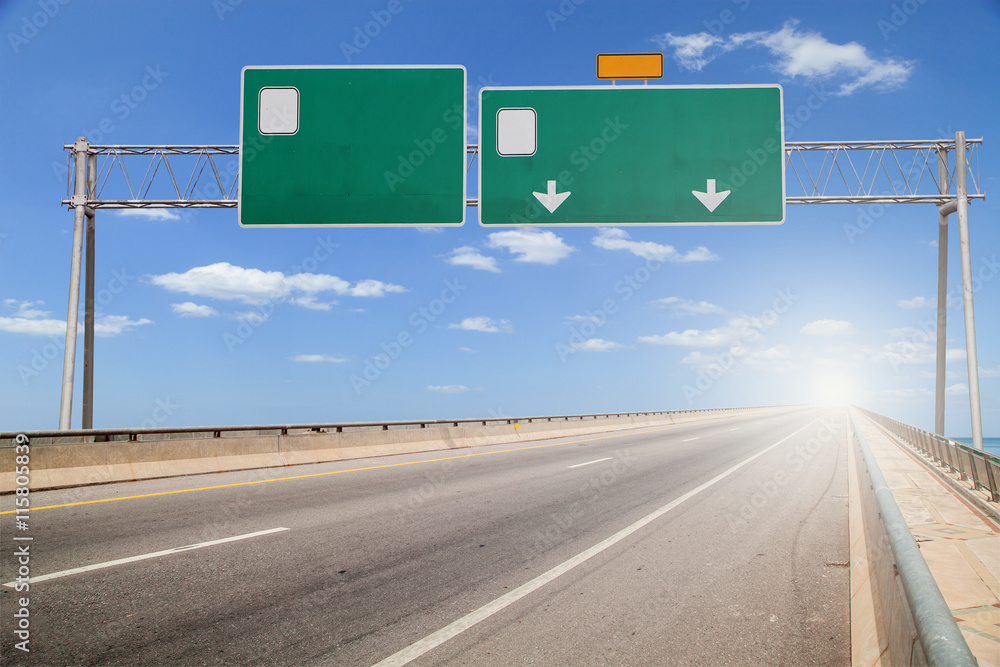 Blank road sign on highway.