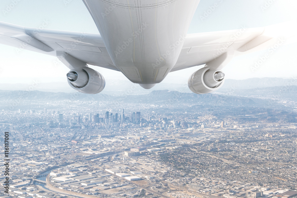 airplane and cityscape