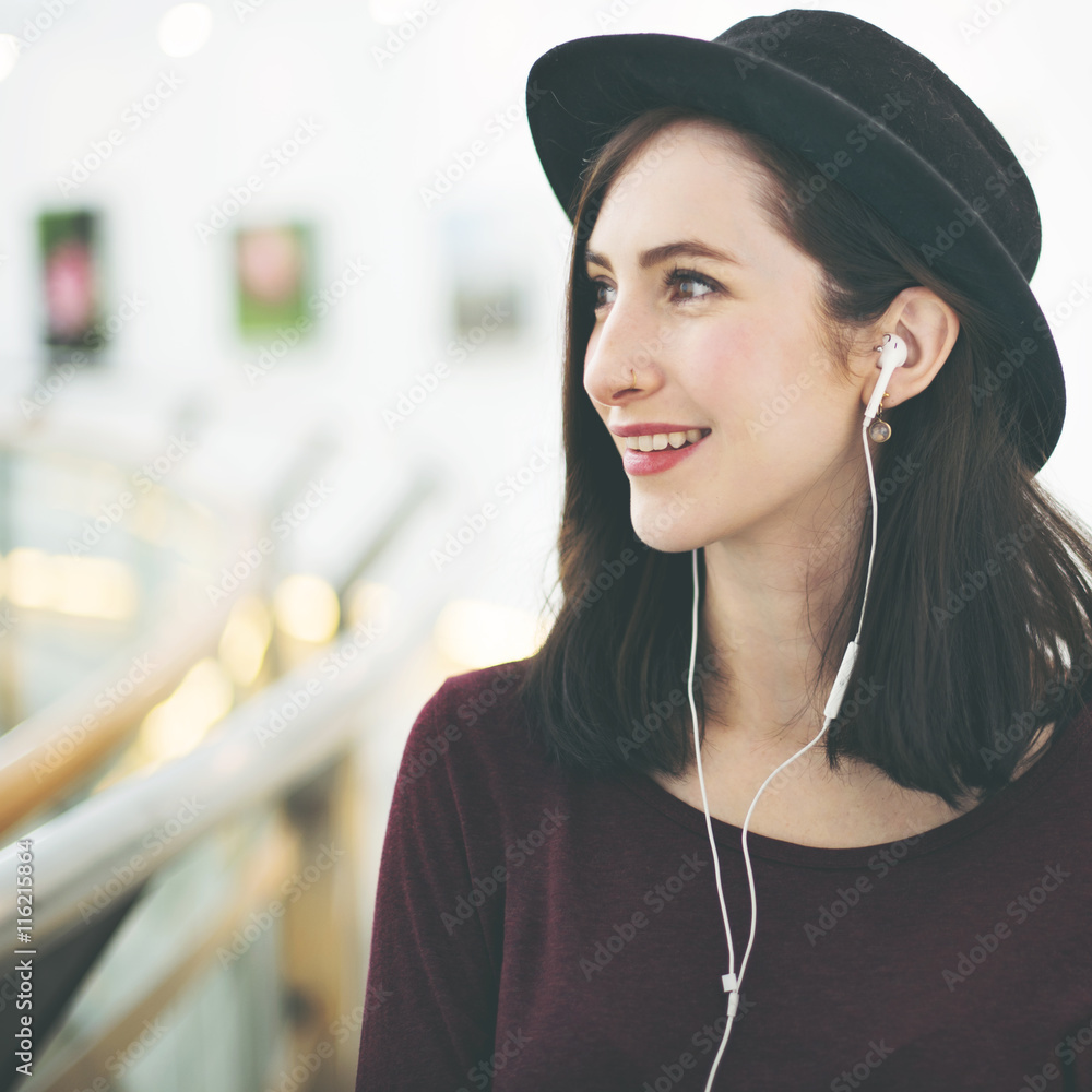 Woman Listening Music Entertainment Concept