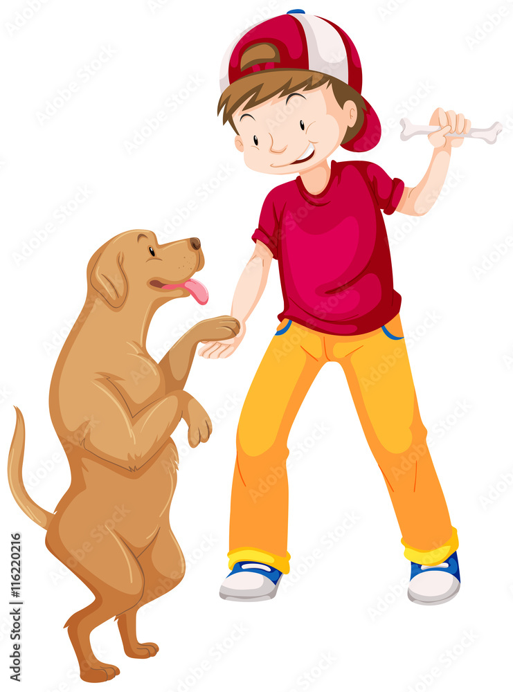 Little boy and pet dog