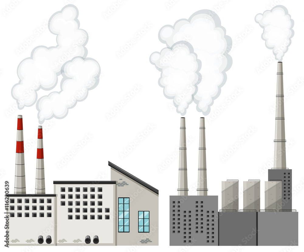 Factory buildings with tall chimneys