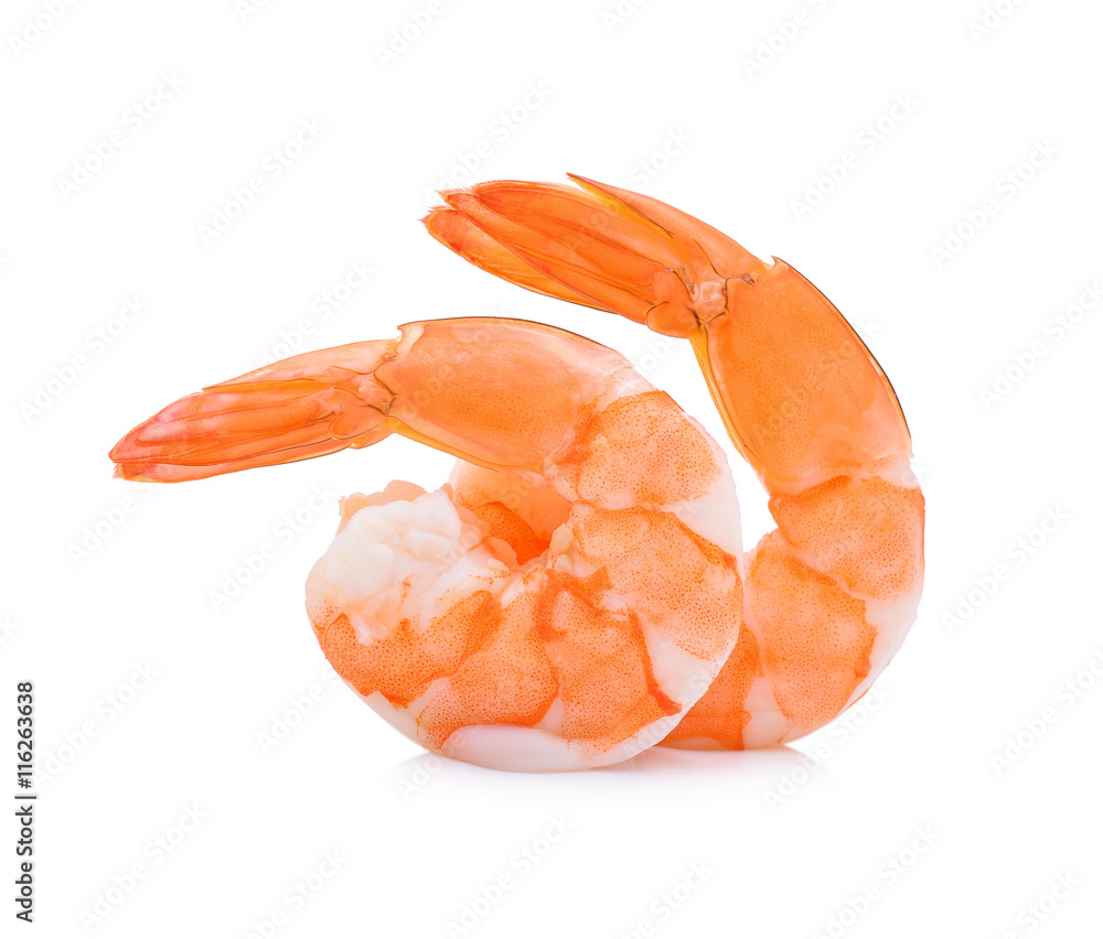 Cooked shrimps isolated on white background.