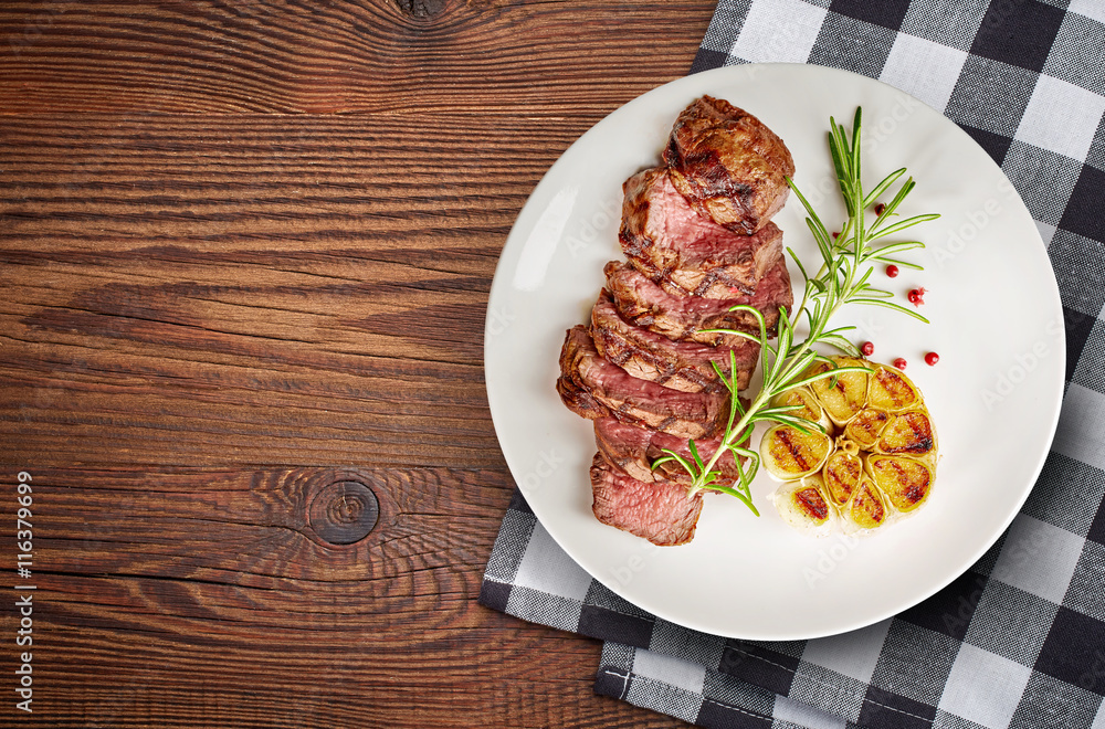 grilled steak on white plate