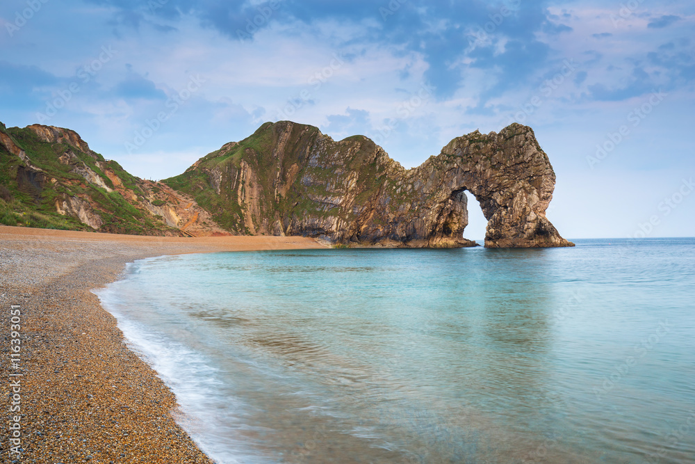 Durdle Door at the beach on the Jurassic Coast of Dorset, UK