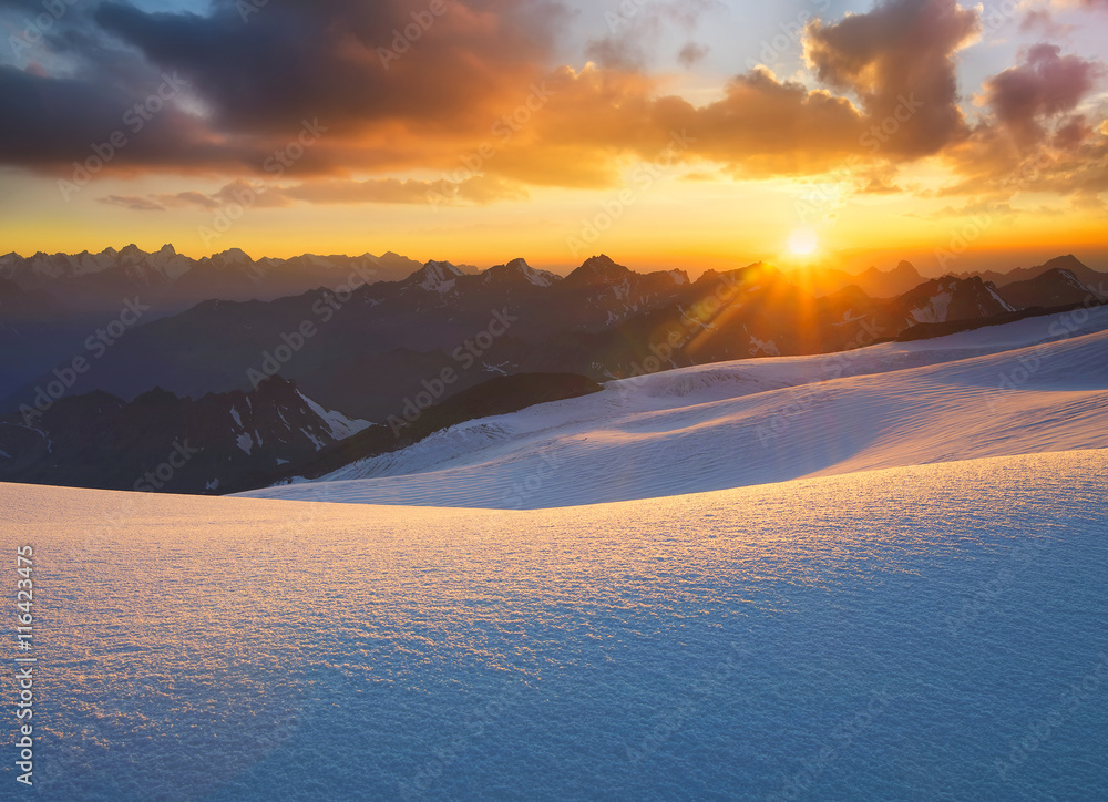 High mountain during sunrise. Beautiful natural landscape