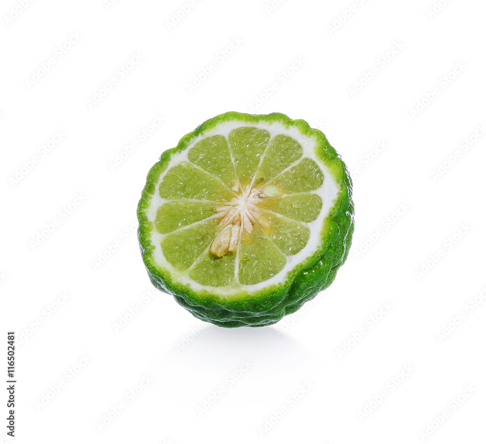 A half of bergamot fruit isolated on white background.