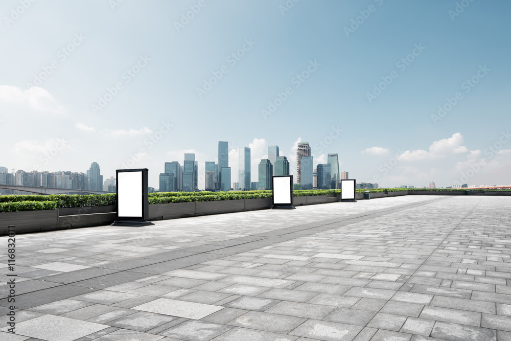 cityscape and skyline of chongqing from empty floor