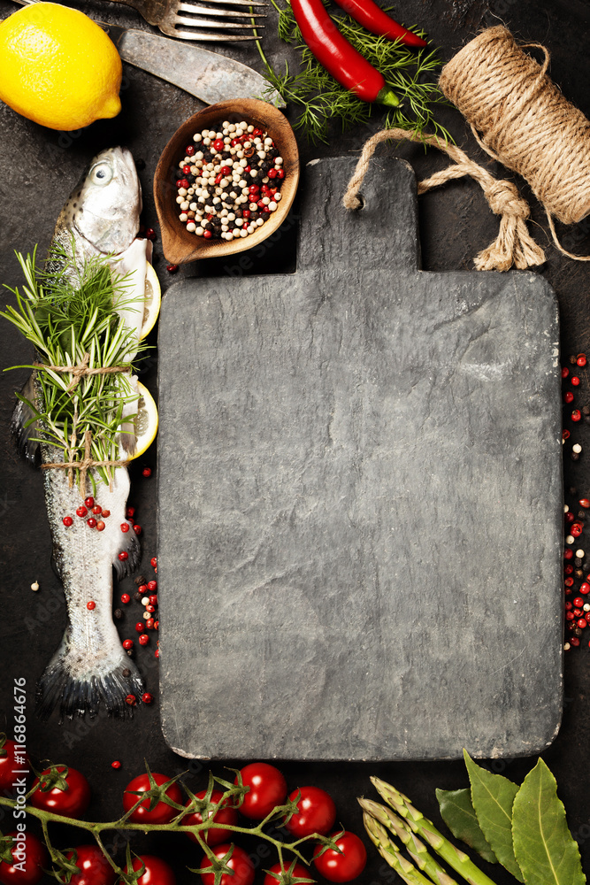 Raw rainbow trout with lemon, herbs and spice