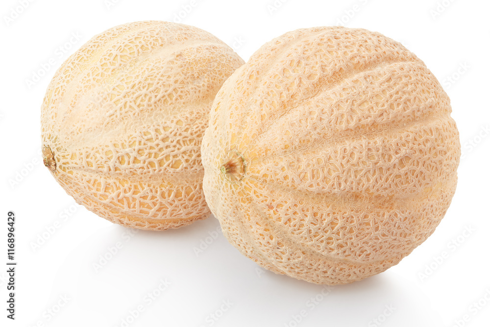 Two cantaloupe melons isolated on white, clipping path