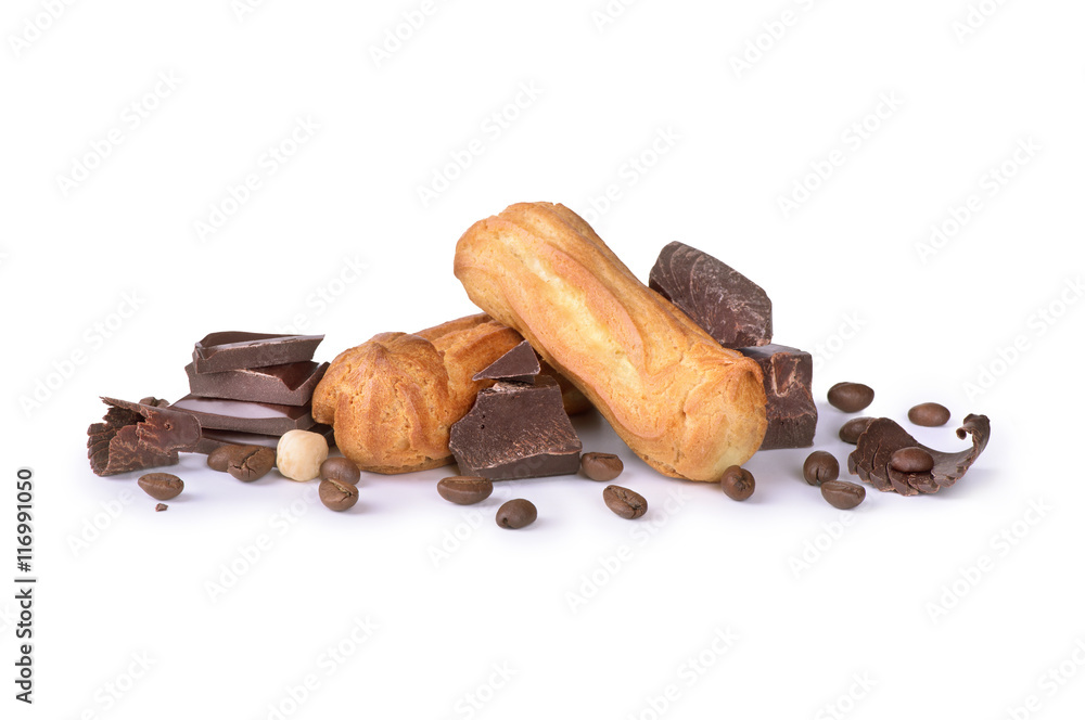 chocolate with cookies on white background