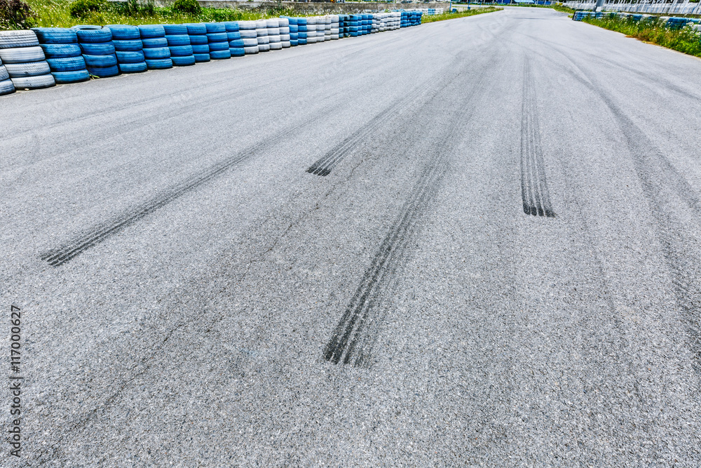 Car Braking track on the asphalt road