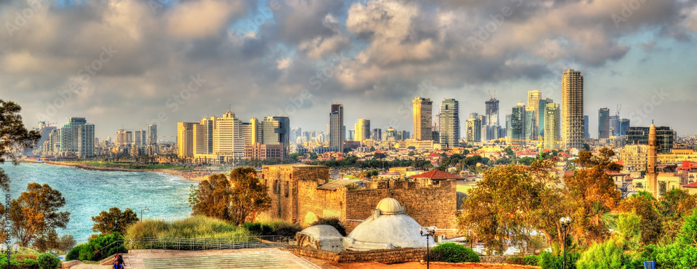 Panorama of the Mediterranean waterfront in Tel Aviv