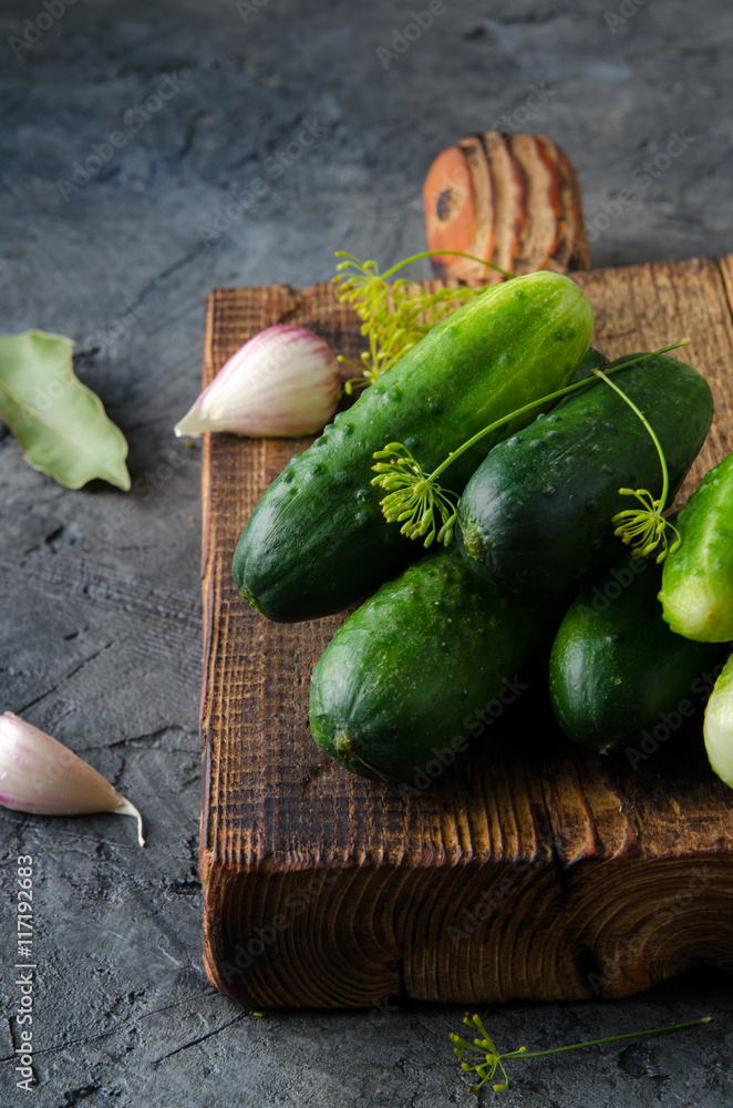 Canned cucumbers on the table