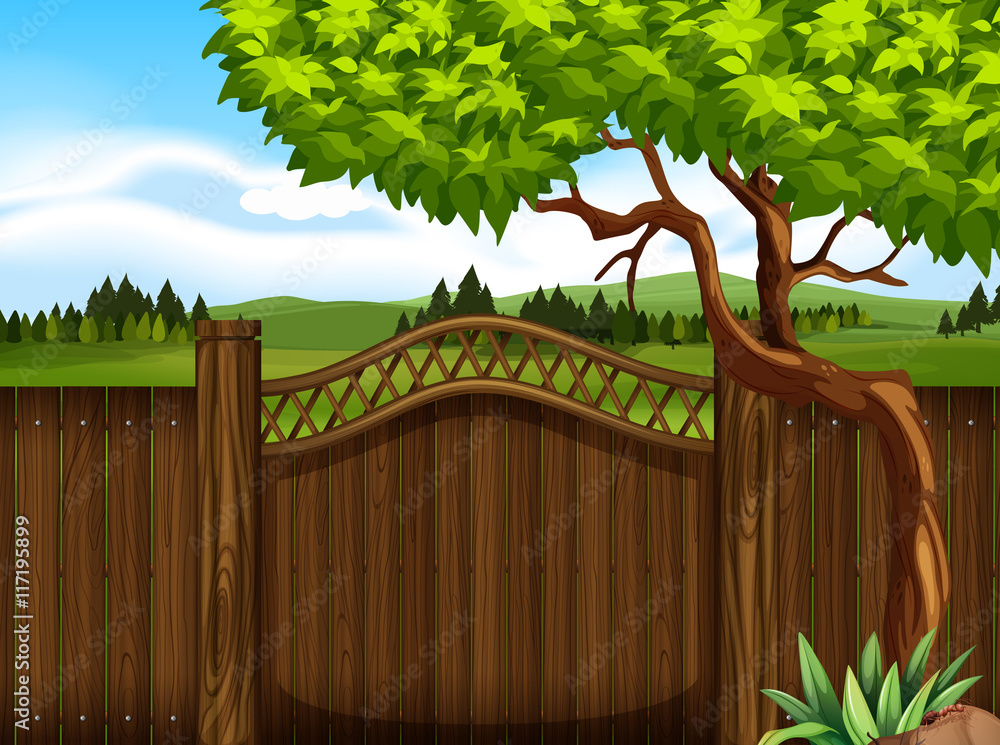 Wooden fence in the garden