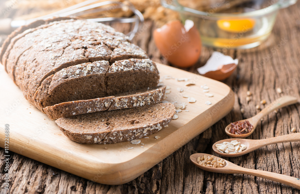 Homemade Cereal bread with raw egg