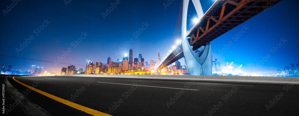 夜晚重庆的道路、桥梁、城市景观和天际线