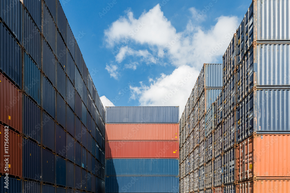 Stack of cargo containers at the docks 