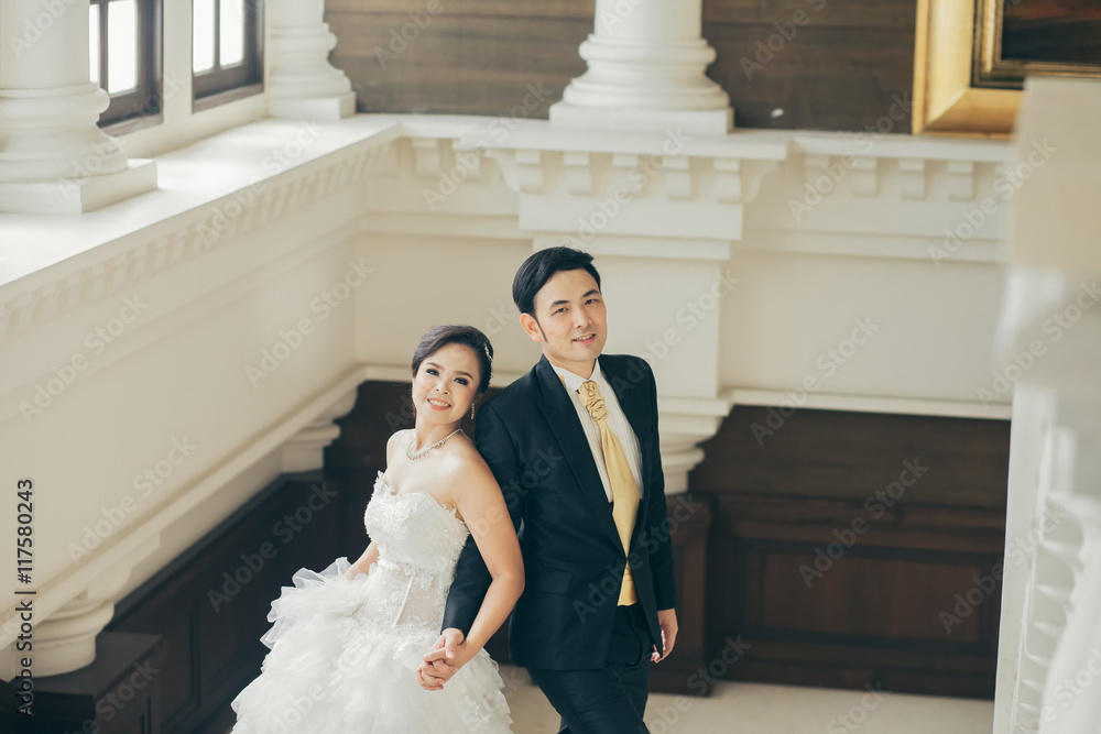 Bride and groom on their wedding day