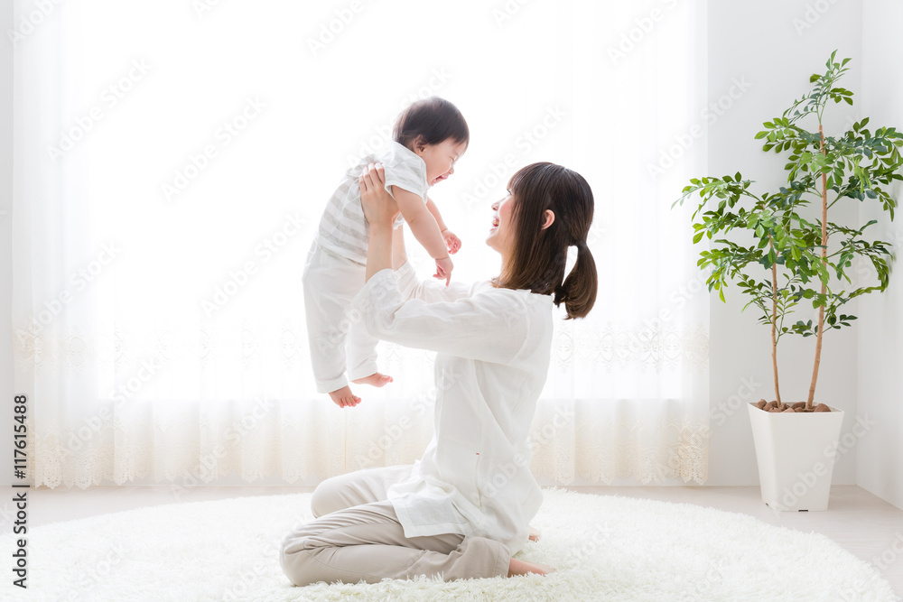 portrait of asian mother and baby