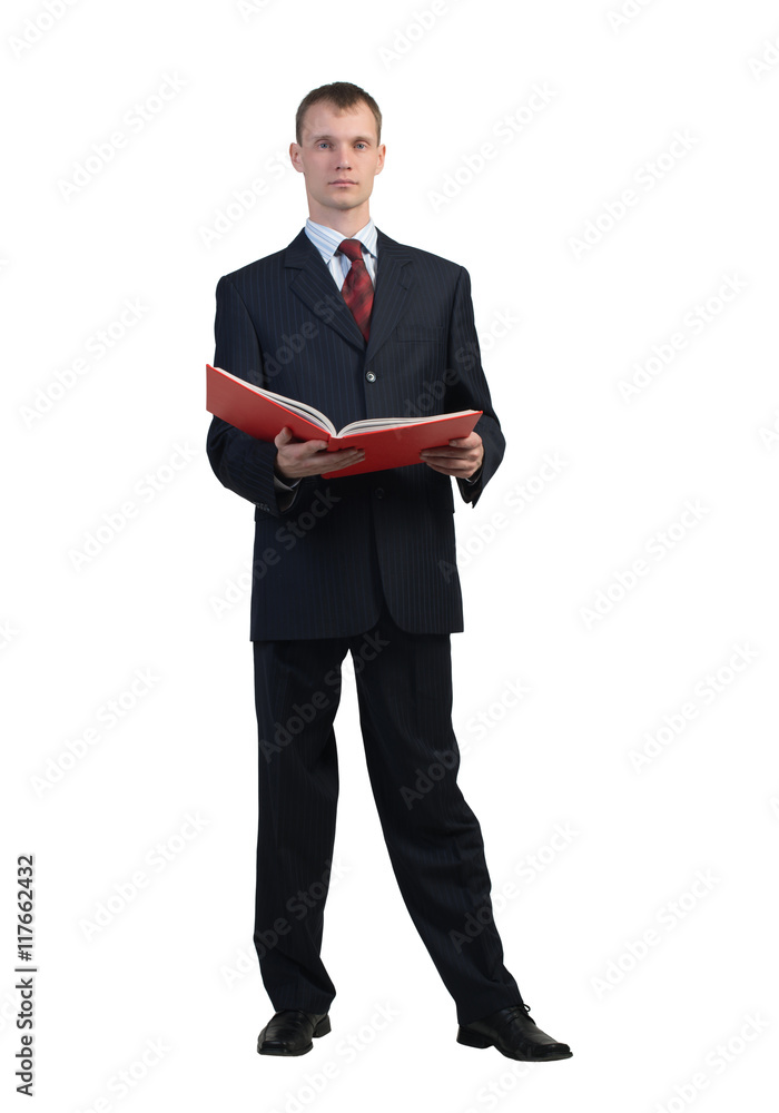 Businessman reading red book