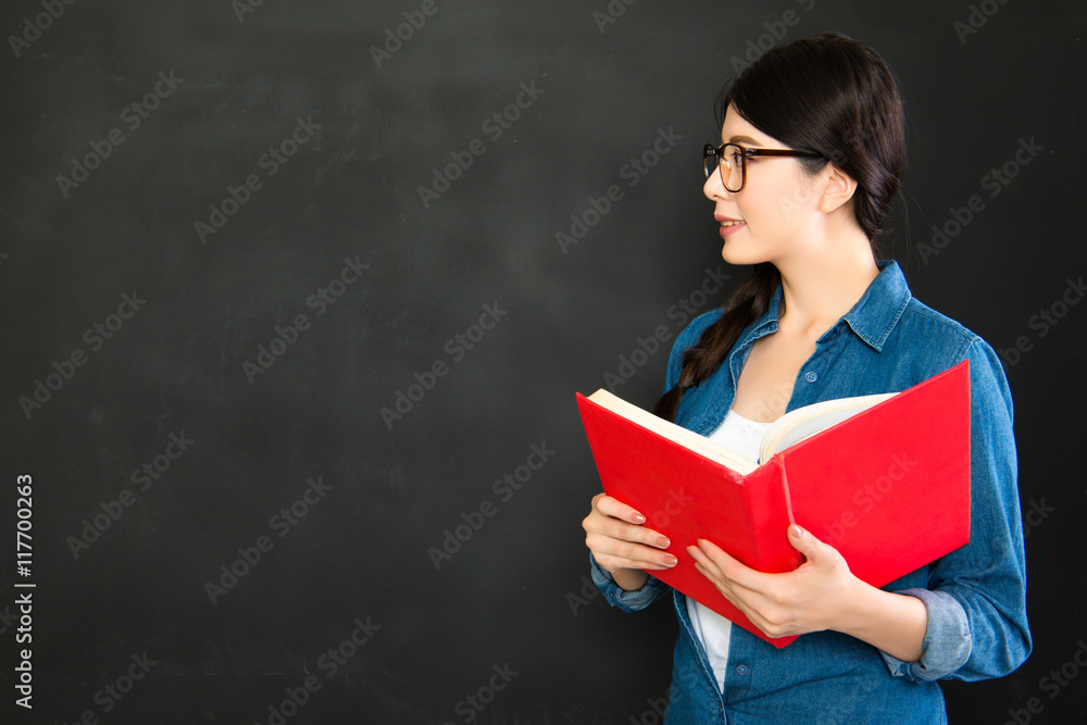 intelligence student presentation her work standing in front of