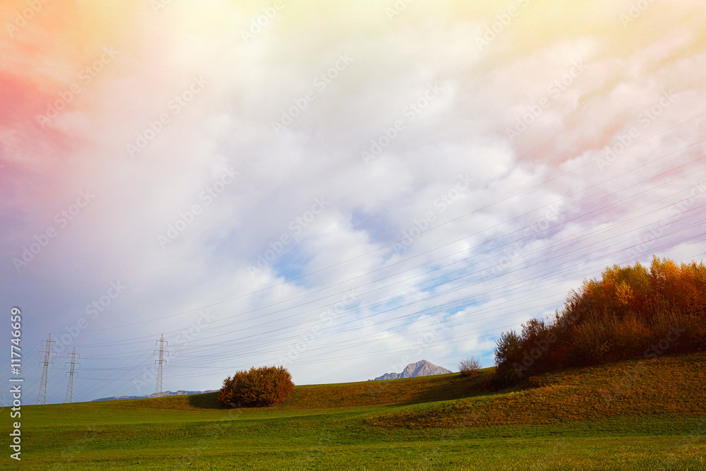 Electrical power distribution lines with pylons