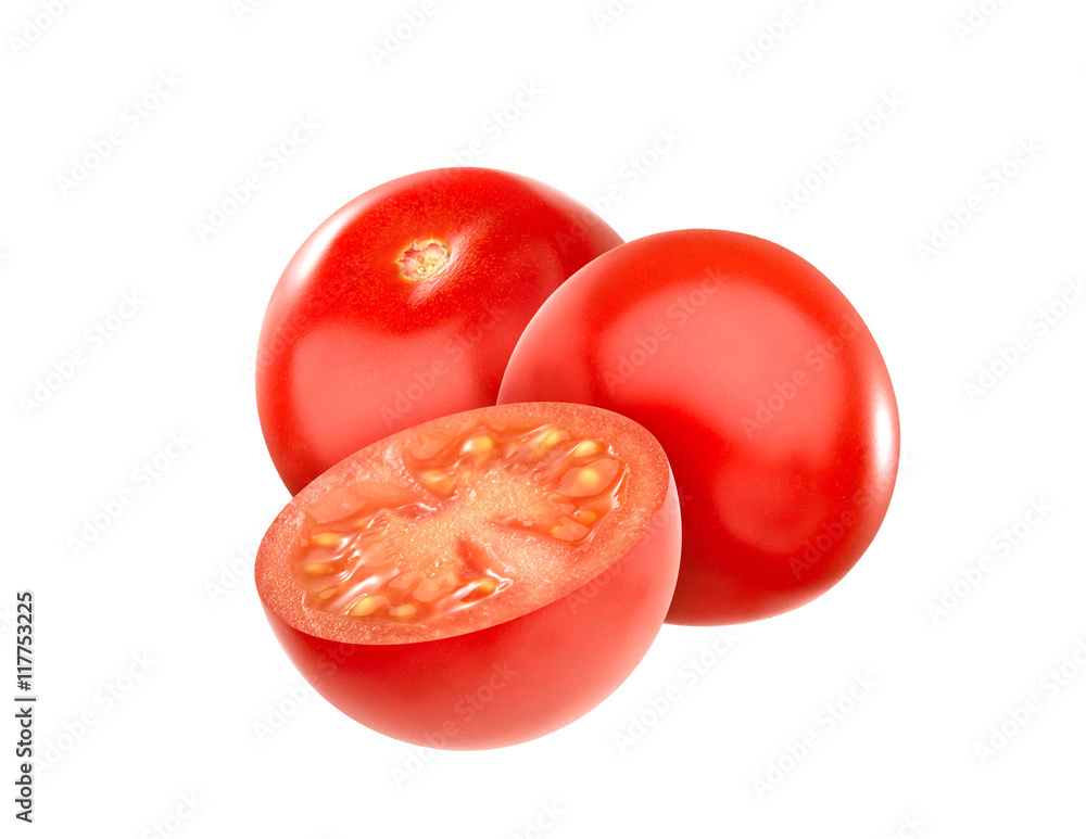 Cherry tomatoes closeup, isolated on white