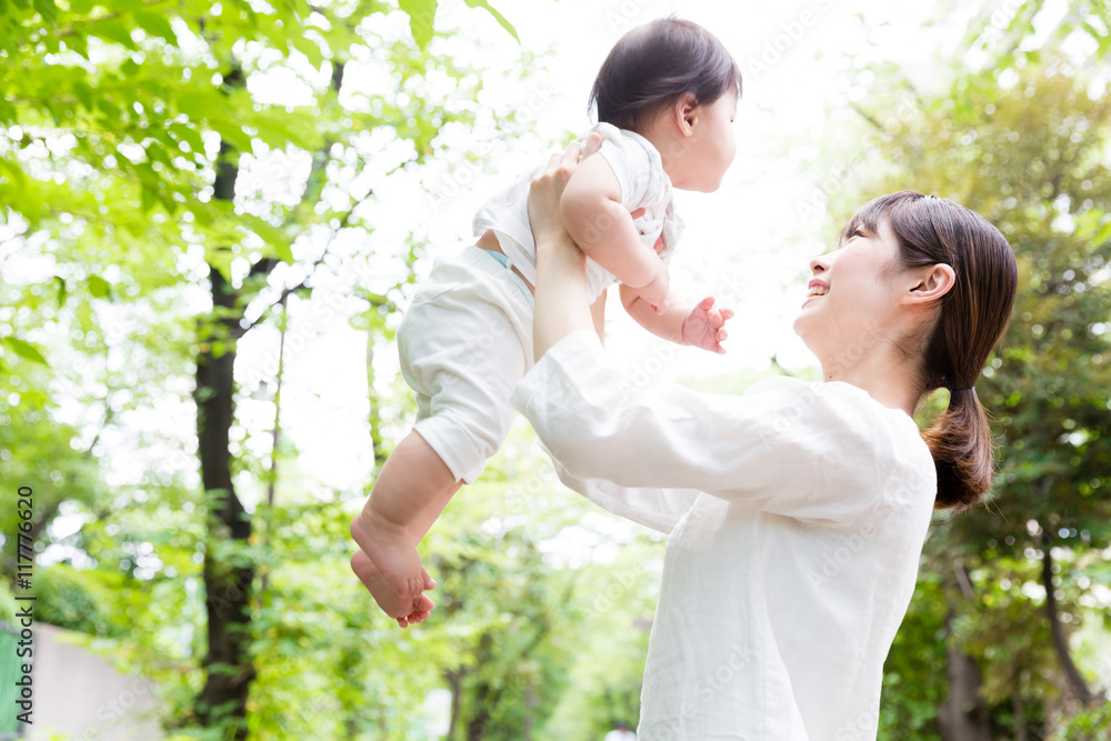 portrait of asian mother and baby