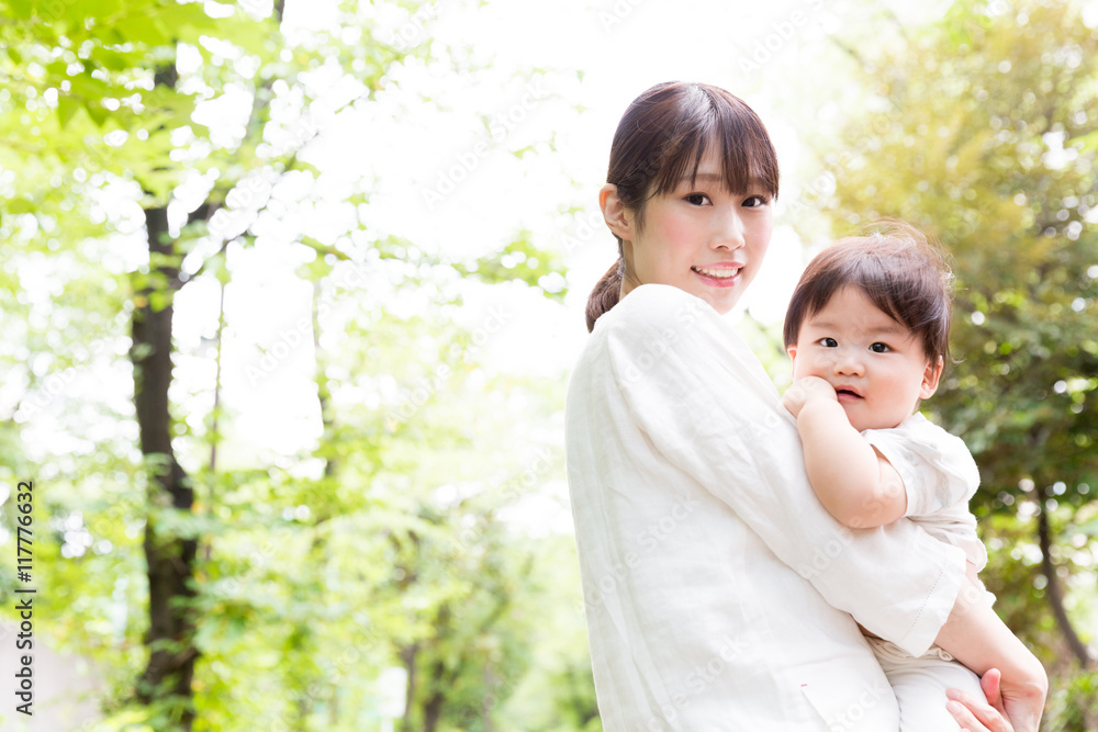 portrait of asian mother and baby