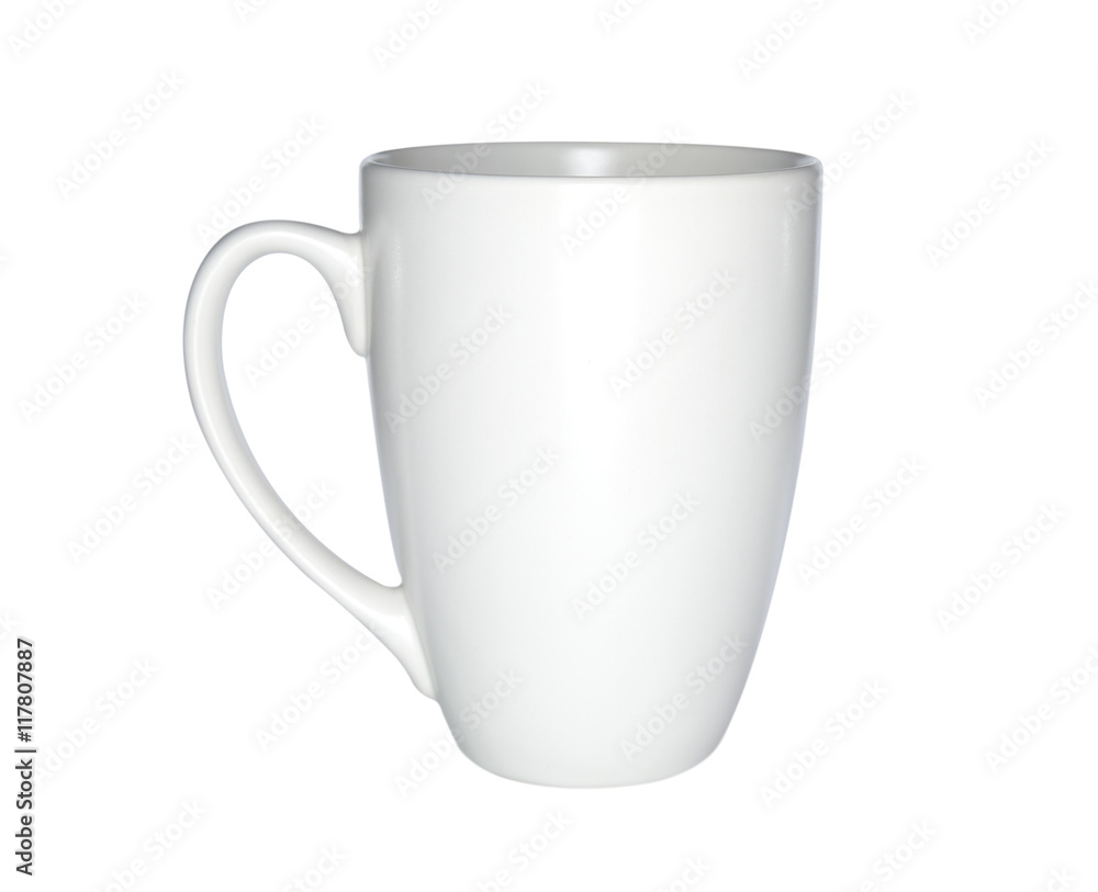 Close-up white cup isolated on white background