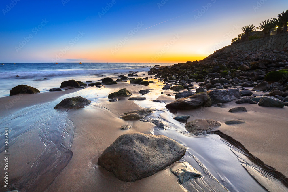 Sunset over atlantic ocean at Gran Canaria island, Spain