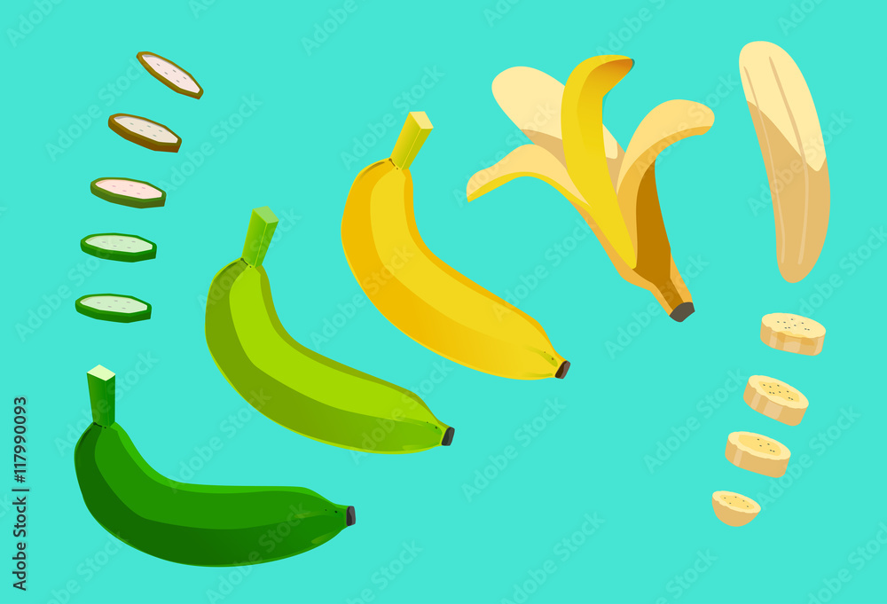 Element cycle of banana. slice put it tidy. Peel fruit. Beautifully curved. Upbeat on the placing ob